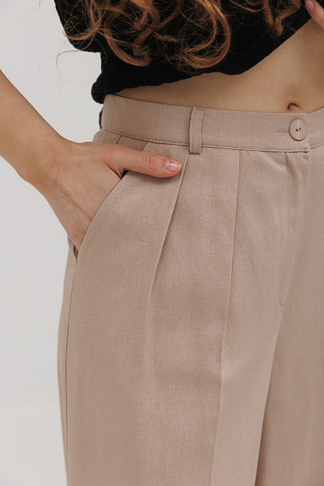 Women's beige linen palazzo pants