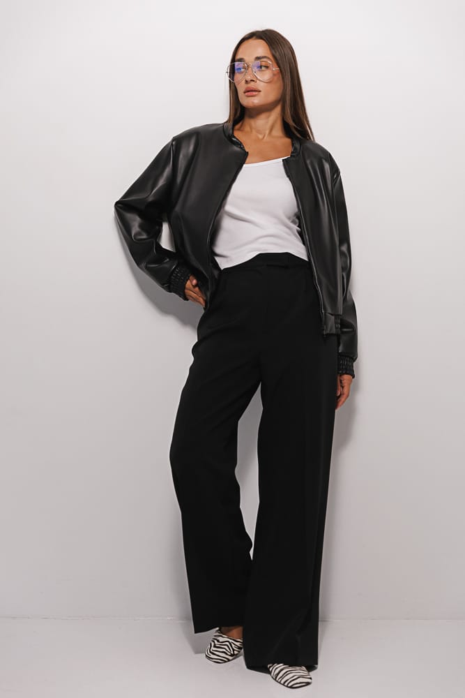 Women's bomber jacket made of black eco-leather