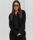 Women's tracksuit black with hoodie with zipper