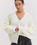 Короткий в`язаний кардиган oversize на ґудзиках молочний