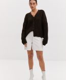 Короткий в`язаний кардиган oversize на ґудзиках темно-шоколадний