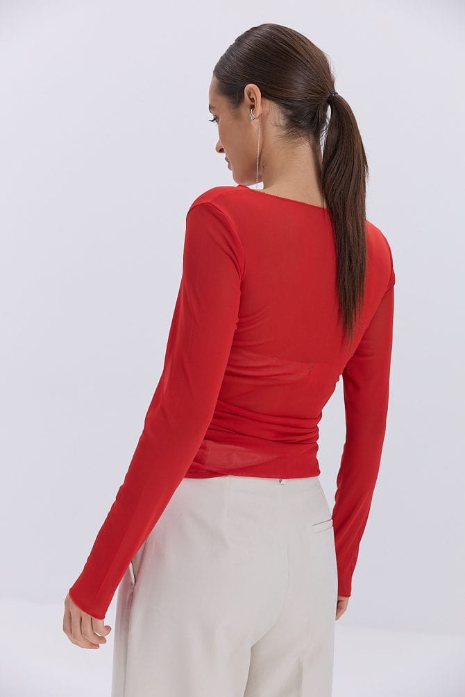 Кроп-топ з сіточки з довгими рукавами червоний