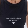 Укорочена жіноча майка в рубчик чорна з написом The world needs more love