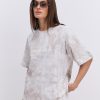 Жіноча футболка oversize бежева з ефектом Tie-Dye і розрізами з боків