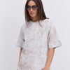 Жіноча футболка oversize бежева з ефектом Tie-Dye і розрізами з боків