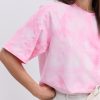 Жіноча футболка oversize рожева з ефектом Tie-Dye і розрізами з боків