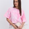 Жіноча футболка oversize рожева з ефектом Tie-Dye і розрізами з боків