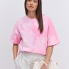 Жіноча футболка oversize рожева з ефектом Tie-Dye і розрізами з боків