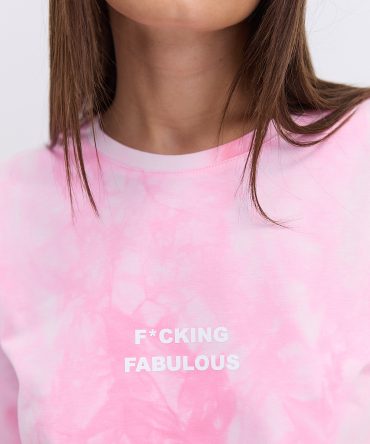 Жіноча футболка з принтом f*cking fabulous рожева з ефектом тай-дай