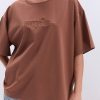 Жіноча футболка oversize коричнева з вишитим написом Nude