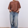 Жіноча футболка oversize коричнева з вишитим написом Nude