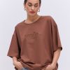 Жіноча футболка oversize коричнева з вишитим написом Nude