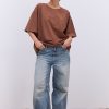 Жіноча футболка oversize коричнева з вишитим написом Nude