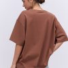 Жіноча футболка oversize коричнева з вишитим написом Nude