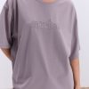 Жіноча футболка oversize кольору мокко з вишитим написом Nude
