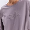 Жіноча футболка oversize кольору мокко з вишитим написом Nude