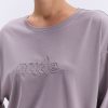 Жіноча футболка oversize кольору мокко з вишитим написом Nude