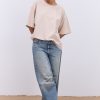 Жіноча футболка oversize світло-бежева з вишитим написом Nude
