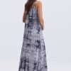 Довге літнє плаття на тонких бретелях графітове з ефектом Tie-Dye