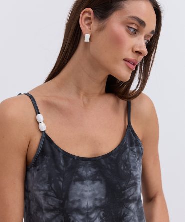 Довге літнє плаття на тонких бретелях чорне з ефектом Tie-Dye