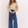 Жіноча смугаста сорочка oversize бежева