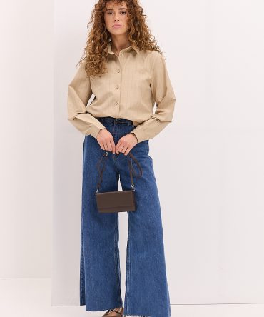 Жіноча смугаста сорочка oversize бежева