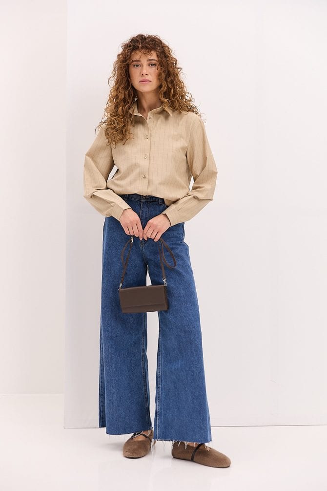 Жіноча смугаста сорочка oversize бежева