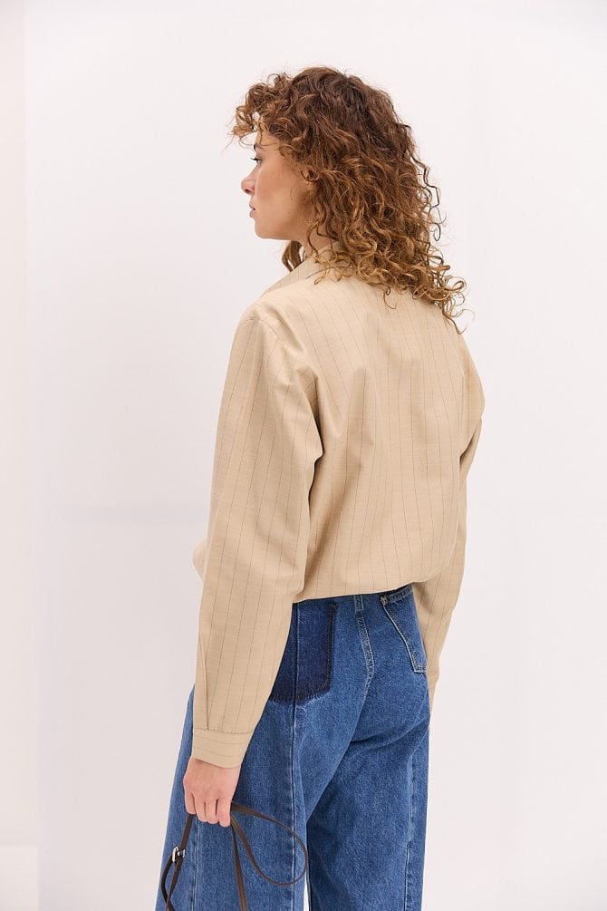 Жіноча смугаста сорочка oversize бежева