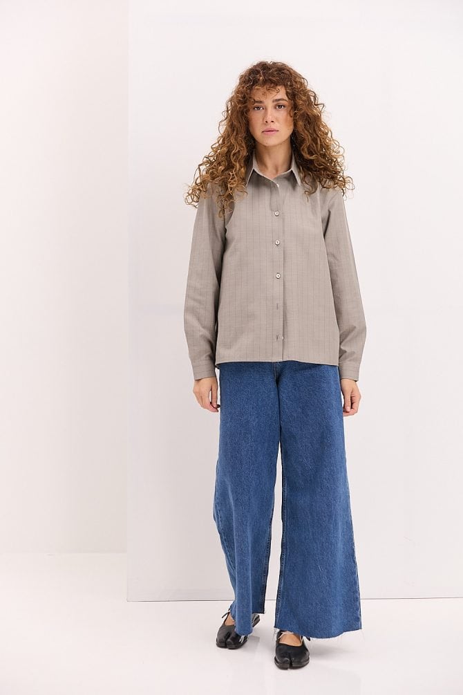 Жіноча смугаста сорочка oversize сіра