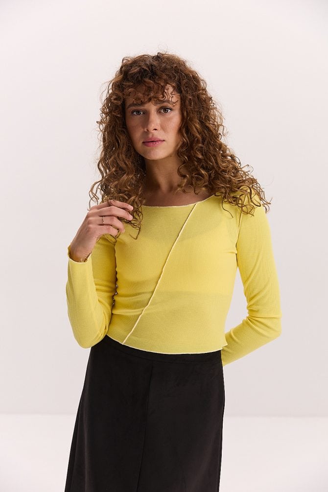 Кроп-топ з довгими рукавами жовтий зі швами назовні
