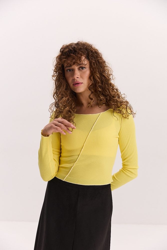 Кроп-топ з довгими рукавами жовтий зі швами назовні