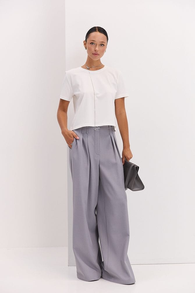 Жіночі штани-палаццо зі складками сірі