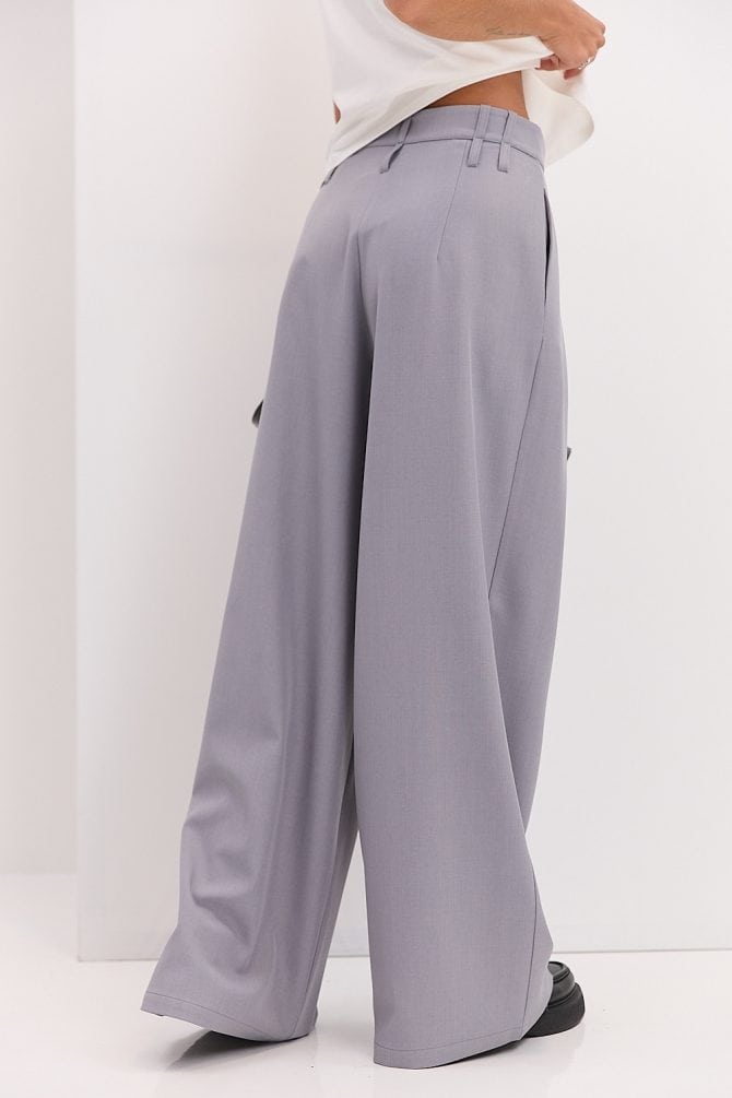 Жіночі штани-палаццо зі складками сірі