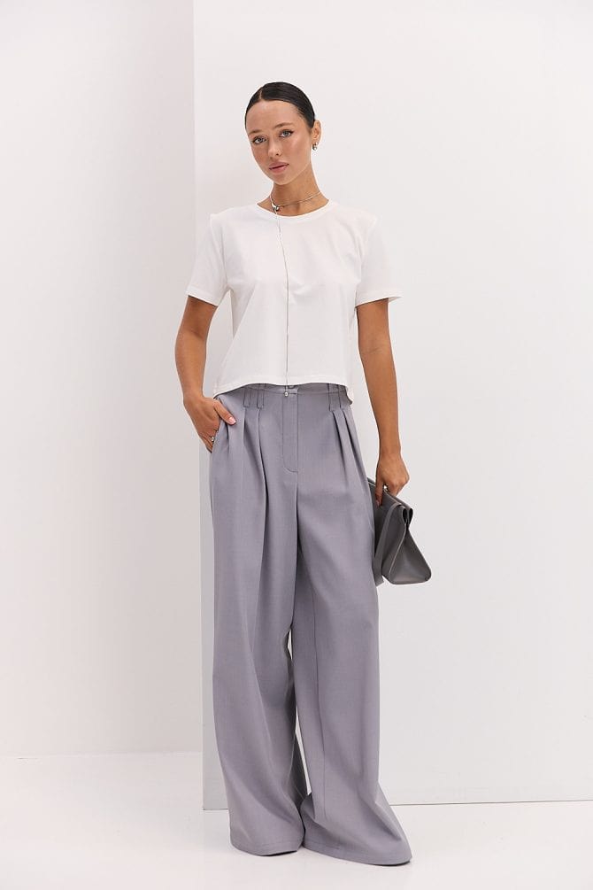 Жіночі штани-палаццо зі складками сірі