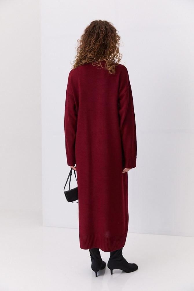 В`язана довга сукня oversize бордового кольору