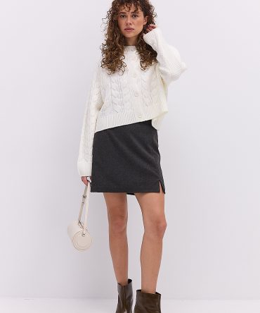 Коротка кашемірова спідниця темно-сіра з розрізом на нозі