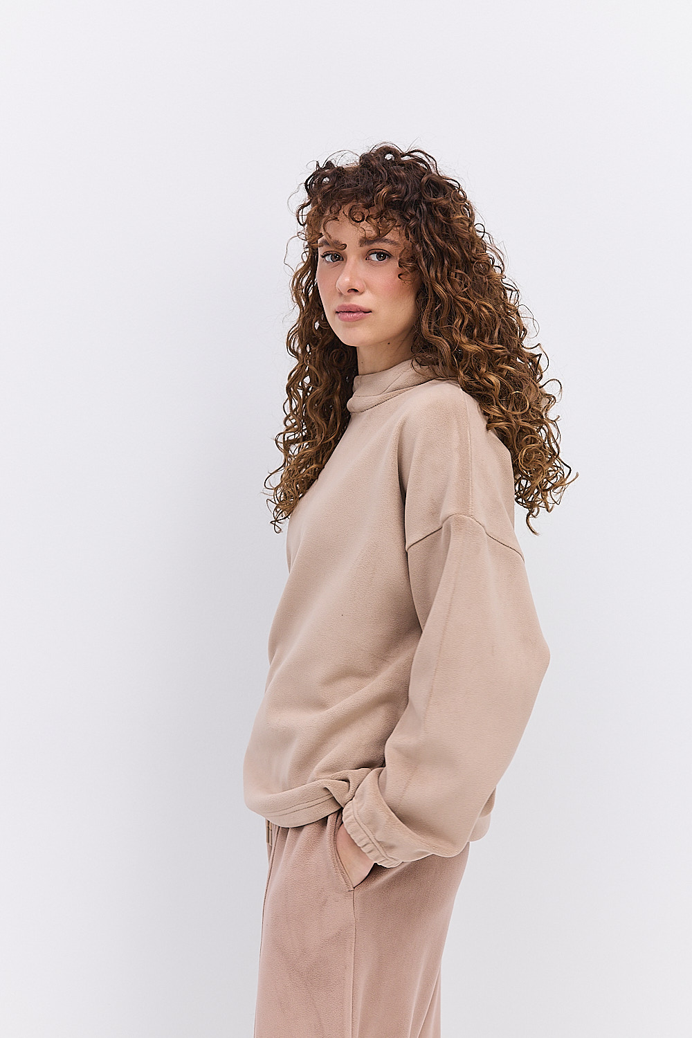 Жіноче флісове худі темно-бежевого кольору