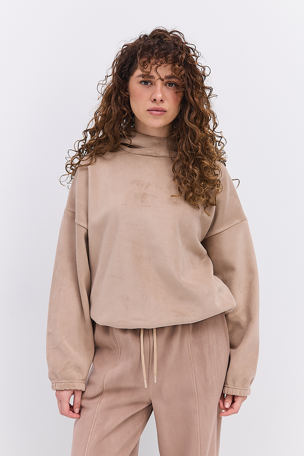 Жіноче флісове худі темно-бежевого кольору