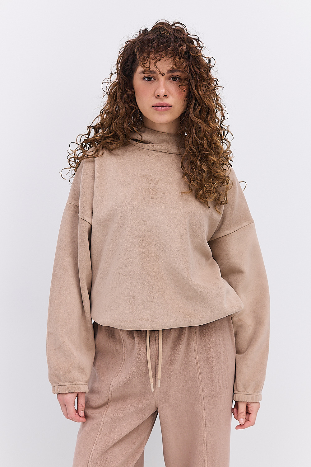 Жіноче флісове худі темно-бежевого кольору