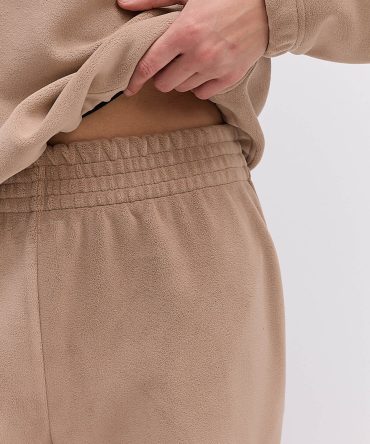 Жіночий флісовий костюм спортивний з худі і джогерами темно-бежевий