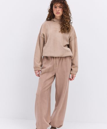 Теплі спортивні штани жіночі з флісу темно-бежевого кольору