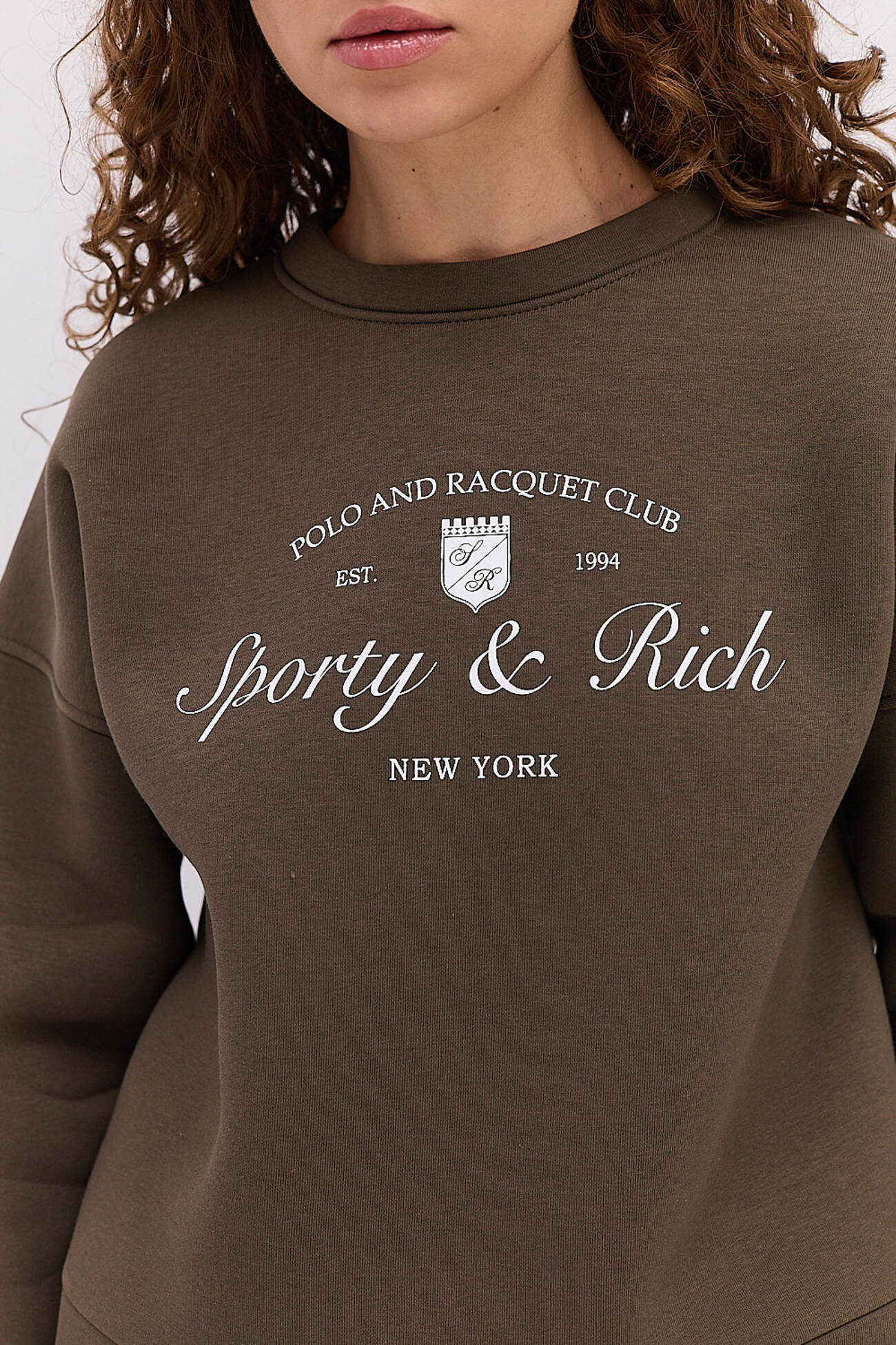 Жіночий спортивний костюм з утепленого трикотажу хакі з принтом Sporty & Reach