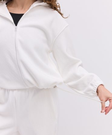 Жіночий спортивний костюм з флісу молочний з зіп-худі і прямими штанами