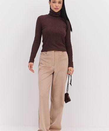 Жіночий теплий лонгслів з коміром-стійкою шоколадний в «ялинку»