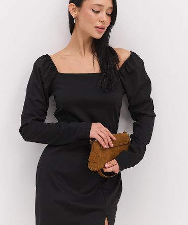 Коротка вечірня сукня чорна з відкритими плечима