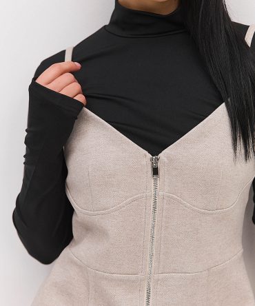 Жіночий теплий сарафан на блискавці бежевий