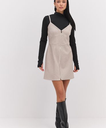 Жіночий теплий сарафан на блискавці бежевий