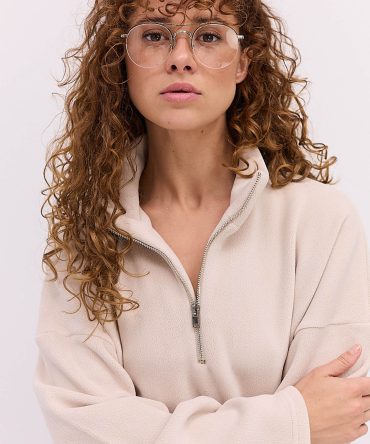 Жіночий флісовий світшот світло-бежевий з коміром на блискавці