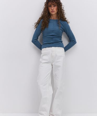 Жіночий флісовий лонгслів синій зі швами навиворіт