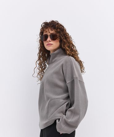 Жіночий флісовий світшот сірий з коміром на блискавці